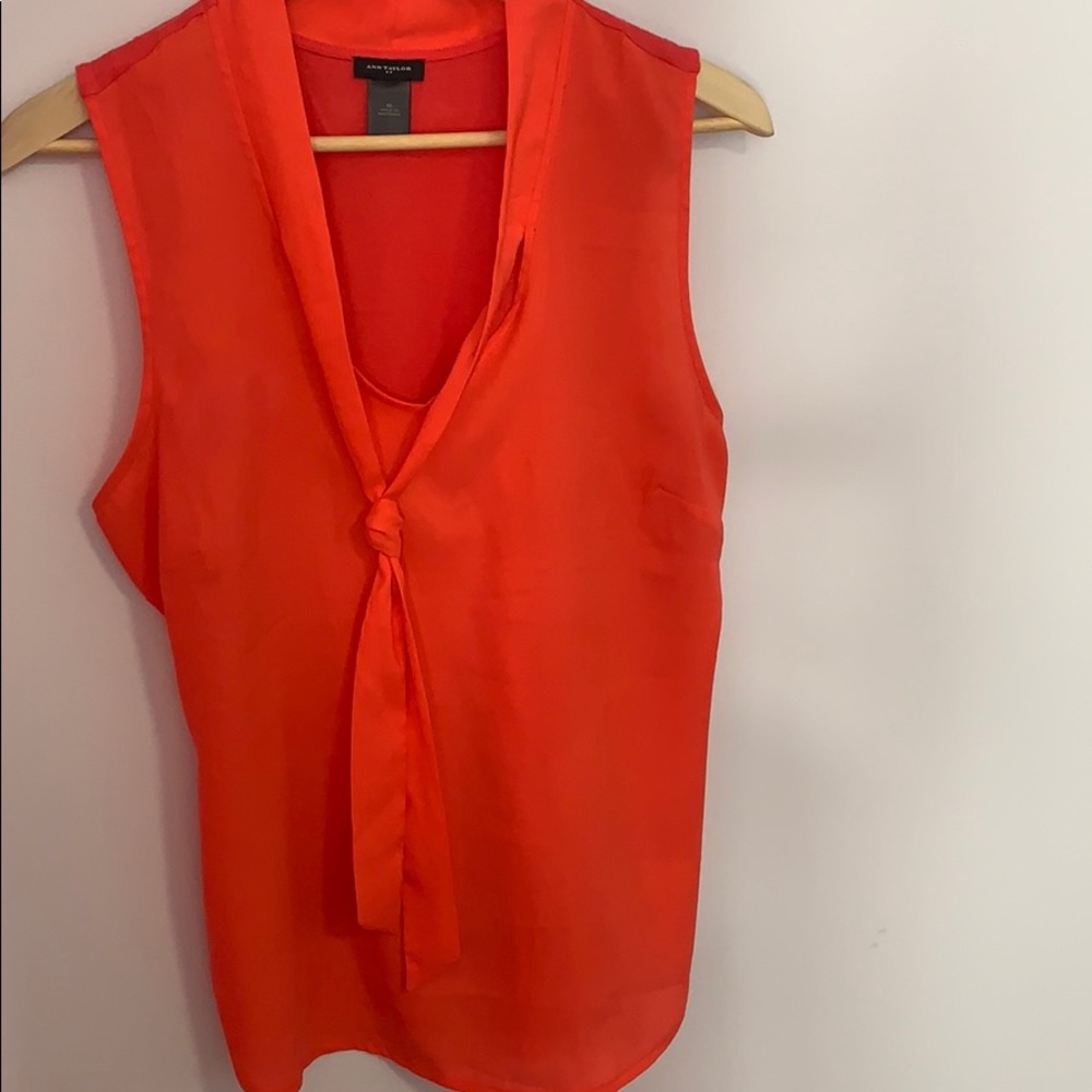 Ann Taylor Coral Tie Neck Sleeveless Blouse